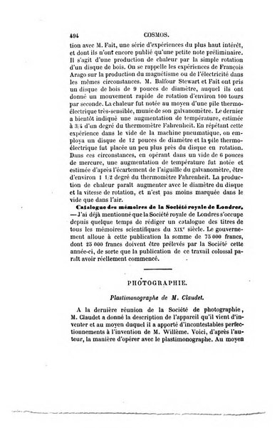 Le cosmos revue encyclopedique hebdomadaire des progres des sciences et de leurs applications aux arts et a l'industrie