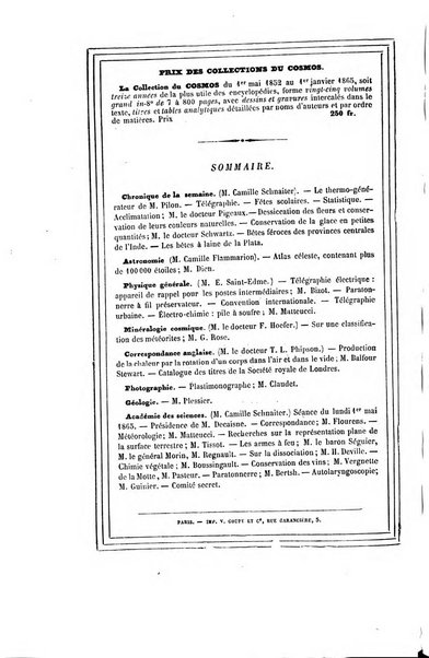 Le cosmos revue encyclopedique hebdomadaire des progres des sciences et de leurs applications aux arts et a l'industrie