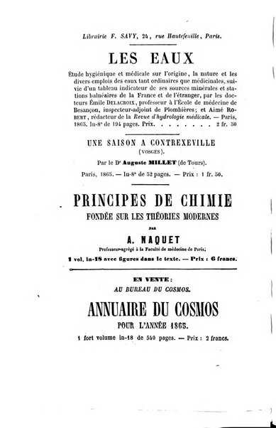 Le cosmos revue encyclopedique hebdomadaire des progres des sciences et de leurs applications aux arts et a l'industrie