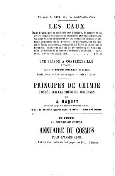 Le cosmos revue encyclopedique hebdomadaire des progres des sciences et de leurs applications aux arts et a l'industrie