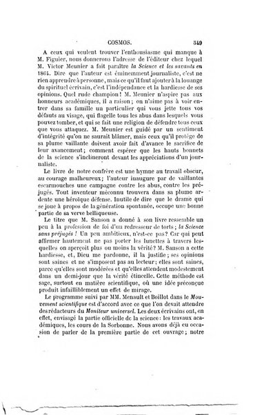 Le cosmos revue encyclopedique hebdomadaire des progres des sciences et de leurs applications aux arts et a l'industrie