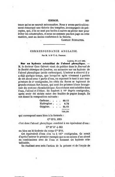 Le cosmos revue encyclopedique hebdomadaire des progres des sciences et de leurs applications aux arts et a l'industrie