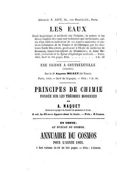 Le cosmos revue encyclopedique hebdomadaire des progres des sciences et de leurs applications aux arts et a l'industrie