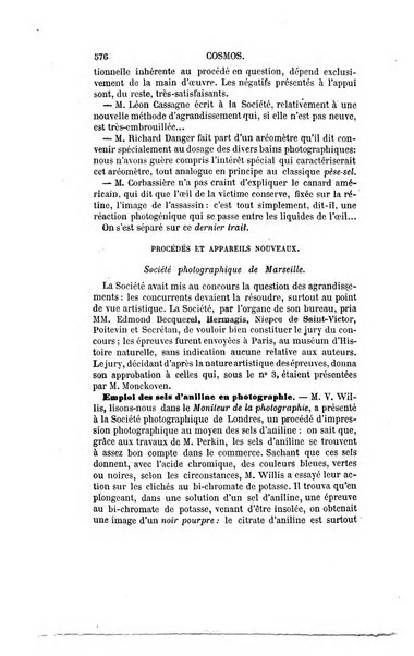 Le cosmos revue encyclopedique hebdomadaire des progres des sciences et de leurs applications aux arts et a l'industrie