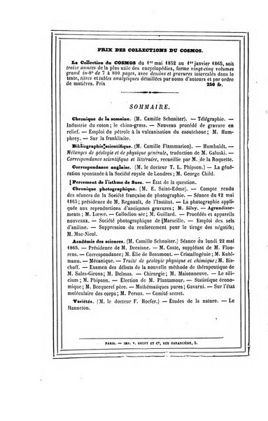 Le cosmos revue encyclopedique hebdomadaire des progres des sciences et de leurs applications aux arts et a l'industrie