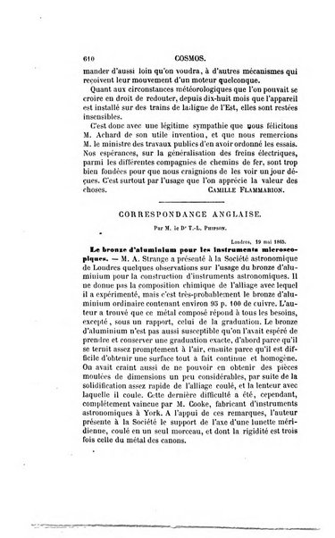 Le cosmos revue encyclopedique hebdomadaire des progres des sciences et de leurs applications aux arts et a l'industrie