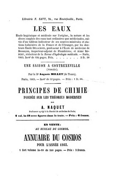 Le cosmos revue encyclopedique hebdomadaire des progres des sciences et de leurs applications aux arts et a l'industrie