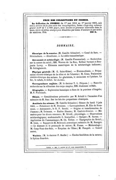 Le cosmos revue encyclopedique hebdomadaire des progres des sciences et de leurs applications aux arts et a l'industrie