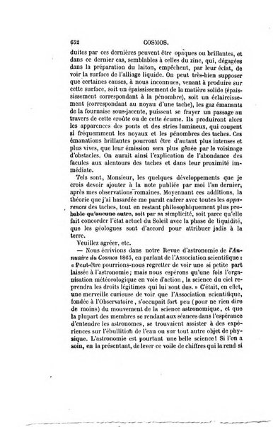 Le cosmos revue encyclopedique hebdomadaire des progres des sciences et de leurs applications aux arts et a l'industrie