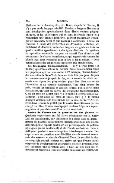 Le cosmos revue encyclopedique hebdomadaire des progres des sciences et de leurs applications aux arts et a l'industrie