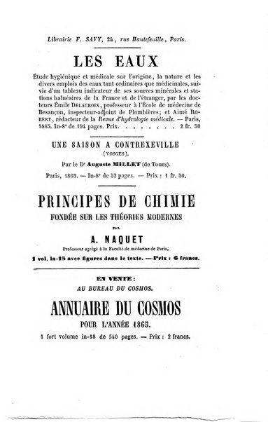 Le cosmos revue encyclopedique hebdomadaire des progres des sciences et de leurs applications aux arts et a l'industrie