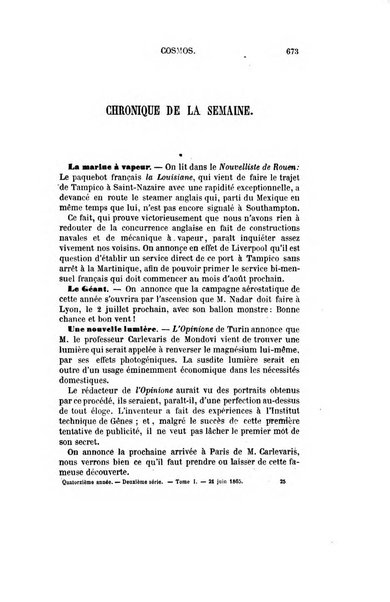 Le cosmos revue encyclopedique hebdomadaire des progres des sciences et de leurs applications aux arts et a l'industrie