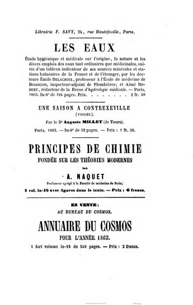 Le cosmos revue encyclopedique hebdomadaire des progres des sciences et de leurs applications aux arts et a l'industrie