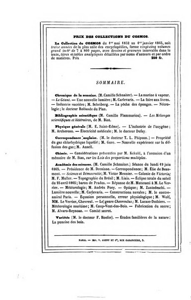 Le cosmos revue encyclopedique hebdomadaire des progres des sciences et de leurs applications aux arts et a l'industrie