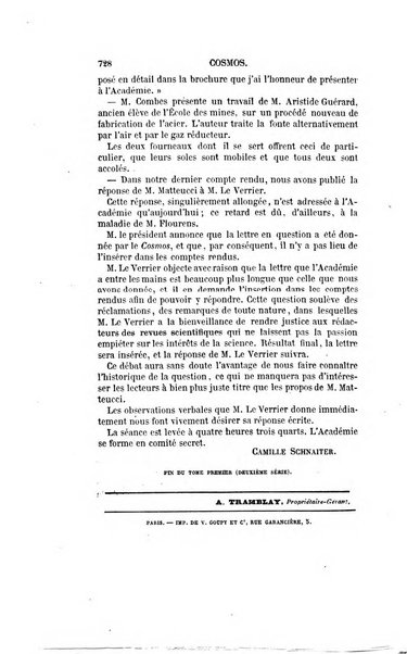 Le cosmos revue encyclopedique hebdomadaire des progres des sciences et de leurs applications aux arts et a l'industrie