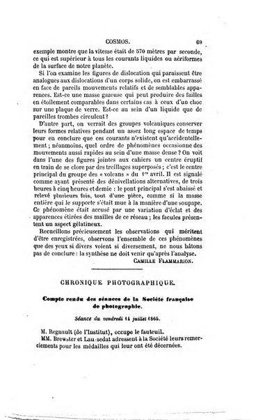 Le cosmos revue encyclopedique hebdomadaire des progres des sciences et de leurs applications aux arts et a l'industrie