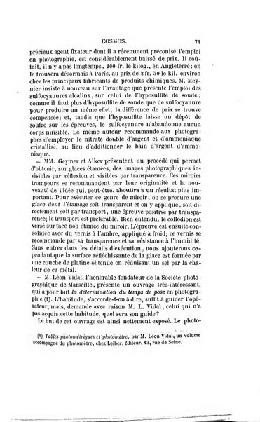 Le cosmos revue encyclopedique hebdomadaire des progres des sciences et de leurs applications aux arts et a l'industrie