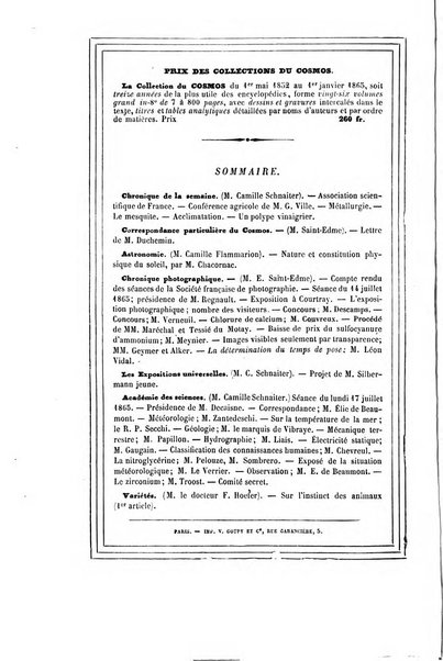 Le cosmos revue encyclopedique hebdomadaire des progres des sciences et de leurs applications aux arts et a l'industrie