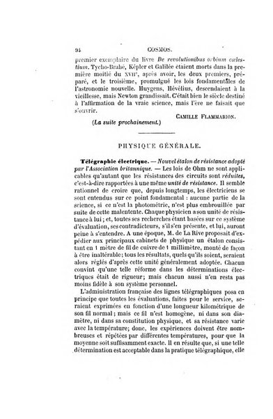 Le cosmos revue encyclopedique hebdomadaire des progres des sciences et de leurs applications aux arts et a l'industrie