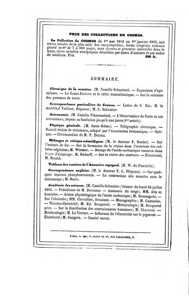 Le cosmos revue encyclopedique hebdomadaire des progres des sciences et de leurs applications aux arts et a l'industrie