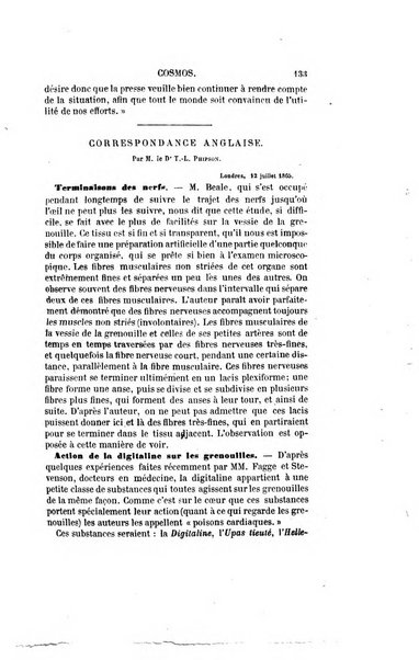 Le cosmos revue encyclopedique hebdomadaire des progres des sciences et de leurs applications aux arts et a l'industrie