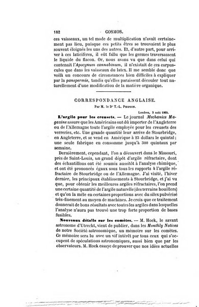 Le cosmos revue encyclopedique hebdomadaire des progres des sciences et de leurs applications aux arts et a l'industrie