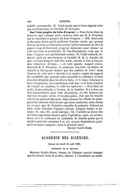 Le cosmos revue encyclopedique hebdomadaire des progres des sciences et de leurs applications aux arts et a l'industrie