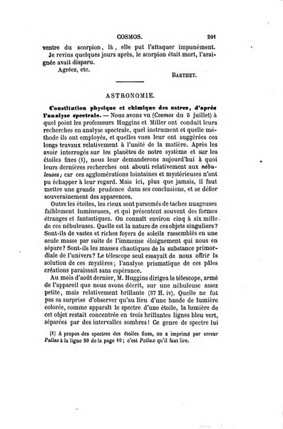 Le cosmos revue encyclopedique hebdomadaire des progres des sciences et de leurs applications aux arts et a l'industrie