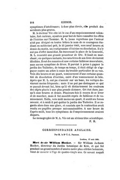 Le cosmos revue encyclopedique hebdomadaire des progres des sciences et de leurs applications aux arts et a l'industrie