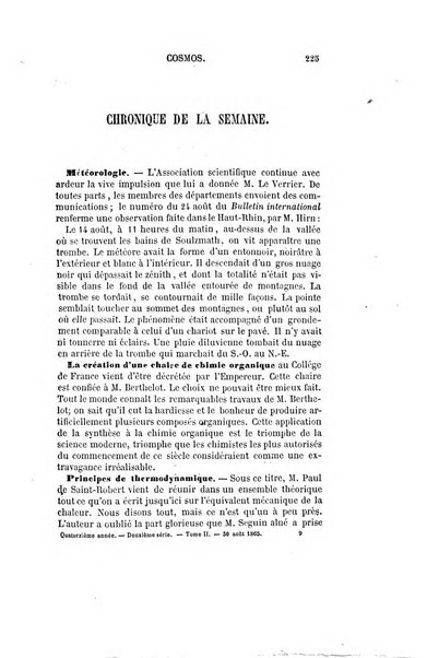 Le cosmos revue encyclopedique hebdomadaire des progres des sciences et de leurs applications aux arts et a l'industrie