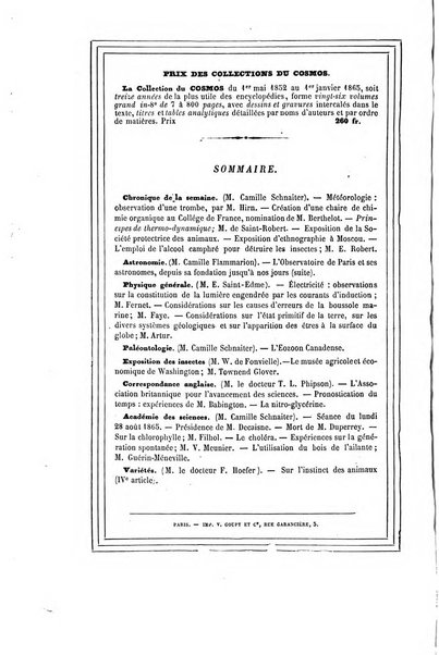 Le cosmos revue encyclopedique hebdomadaire des progres des sciences et de leurs applications aux arts et a l'industrie