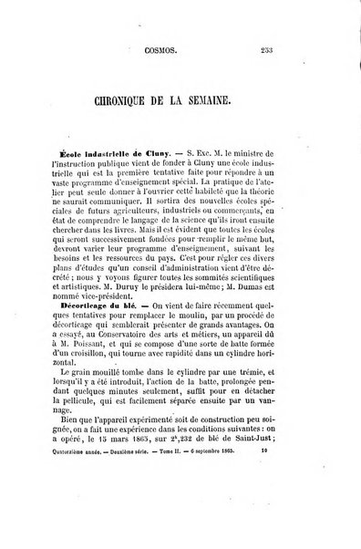 Le cosmos revue encyclopedique hebdomadaire des progres des sciences et de leurs applications aux arts et a l'industrie