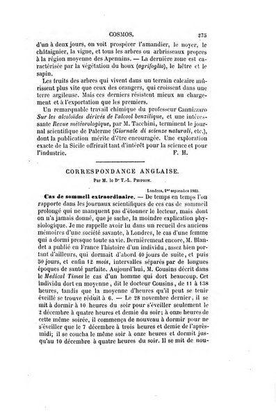 Le cosmos revue encyclopedique hebdomadaire des progres des sciences et de leurs applications aux arts et a l'industrie