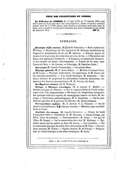 Le cosmos revue encyclopedique hebdomadaire des progres des sciences et de leurs applications aux arts et a l'industrie