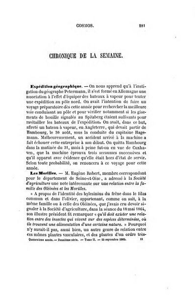 Le cosmos revue encyclopedique hebdomadaire des progres des sciences et de leurs applications aux arts et a l'industrie