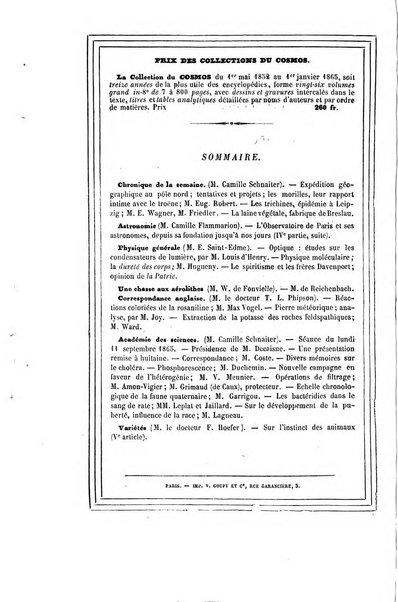 Le cosmos revue encyclopedique hebdomadaire des progres des sciences et de leurs applications aux arts et a l'industrie