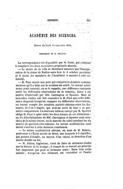 Le cosmos revue encyclopedique hebdomadaire des progres des sciences et de leurs applications aux arts et a l'industrie