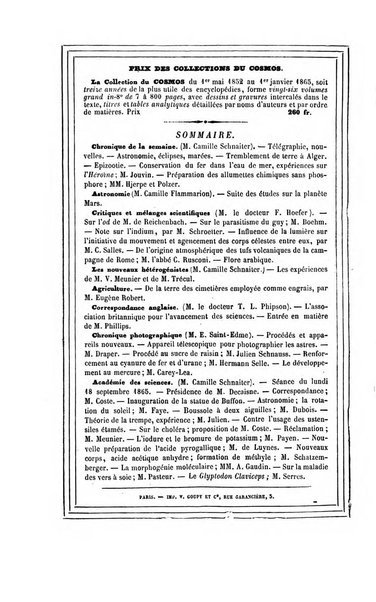 Le cosmos revue encyclopedique hebdomadaire des progres des sciences et de leurs applications aux arts et a l'industrie