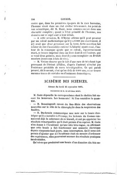 Le cosmos revue encyclopedique hebdomadaire des progres des sciences et de leurs applications aux arts et a l'industrie