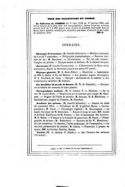 Le cosmos revue encyclopedique hebdomadaire des progres des sciences et de leurs applications aux arts et a l'industrie