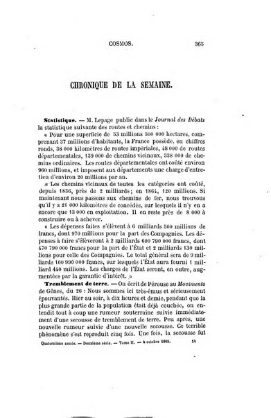 Le cosmos revue encyclopedique hebdomadaire des progres des sciences et de leurs applications aux arts et a l'industrie