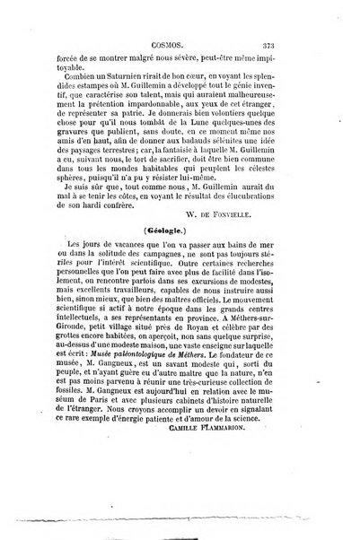 Le cosmos revue encyclopedique hebdomadaire des progres des sciences et de leurs applications aux arts et a l'industrie