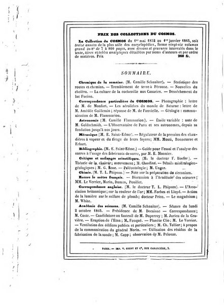 Le cosmos revue encyclopedique hebdomadaire des progres des sciences et de leurs applications aux arts et a l'industrie