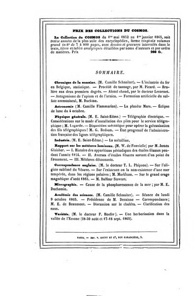 Le cosmos revue encyclopedique hebdomadaire des progres des sciences et de leurs applications aux arts et a l'industrie