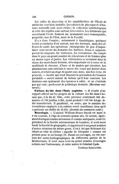 Le cosmos revue encyclopedique hebdomadaire des progres des sciences et de leurs applications aux arts et a l'industrie