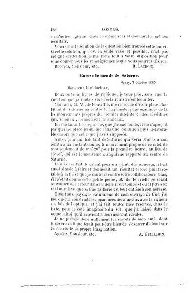 Le cosmos revue encyclopedique hebdomadaire des progres des sciences et de leurs applications aux arts et a l'industrie