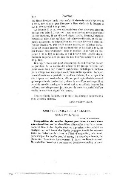 Le cosmos revue encyclopedique hebdomadaire des progres des sciences et de leurs applications aux arts et a l'industrie