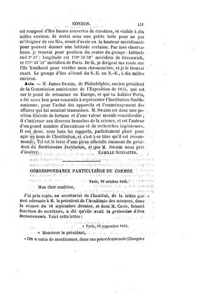 Le cosmos revue encyclopedique hebdomadaire des progres des sciences et de leurs applications aux arts et a l'industrie