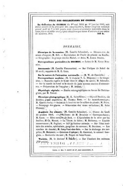 Le cosmos revue encyclopedique hebdomadaire des progres des sciences et de leurs applications aux arts et a l'industrie