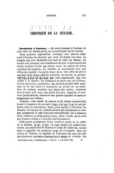 Le cosmos revue encyclopedique hebdomadaire des progres des sciences et de leurs applications aux arts et a l'industrie